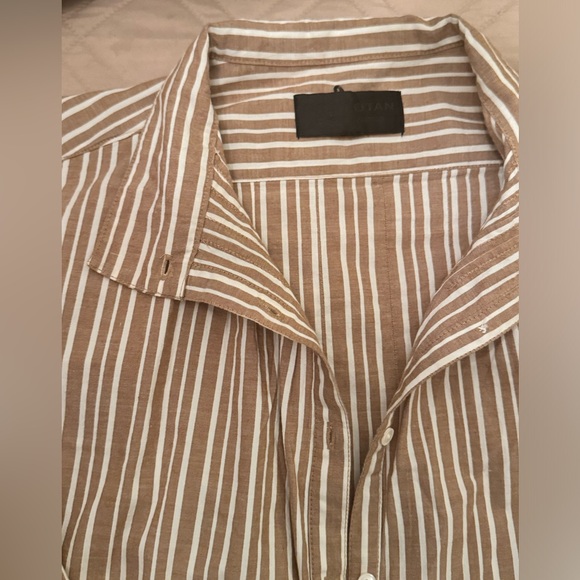 Nili Lotan Striped Blouse Tan and White - Picture 2 of 4